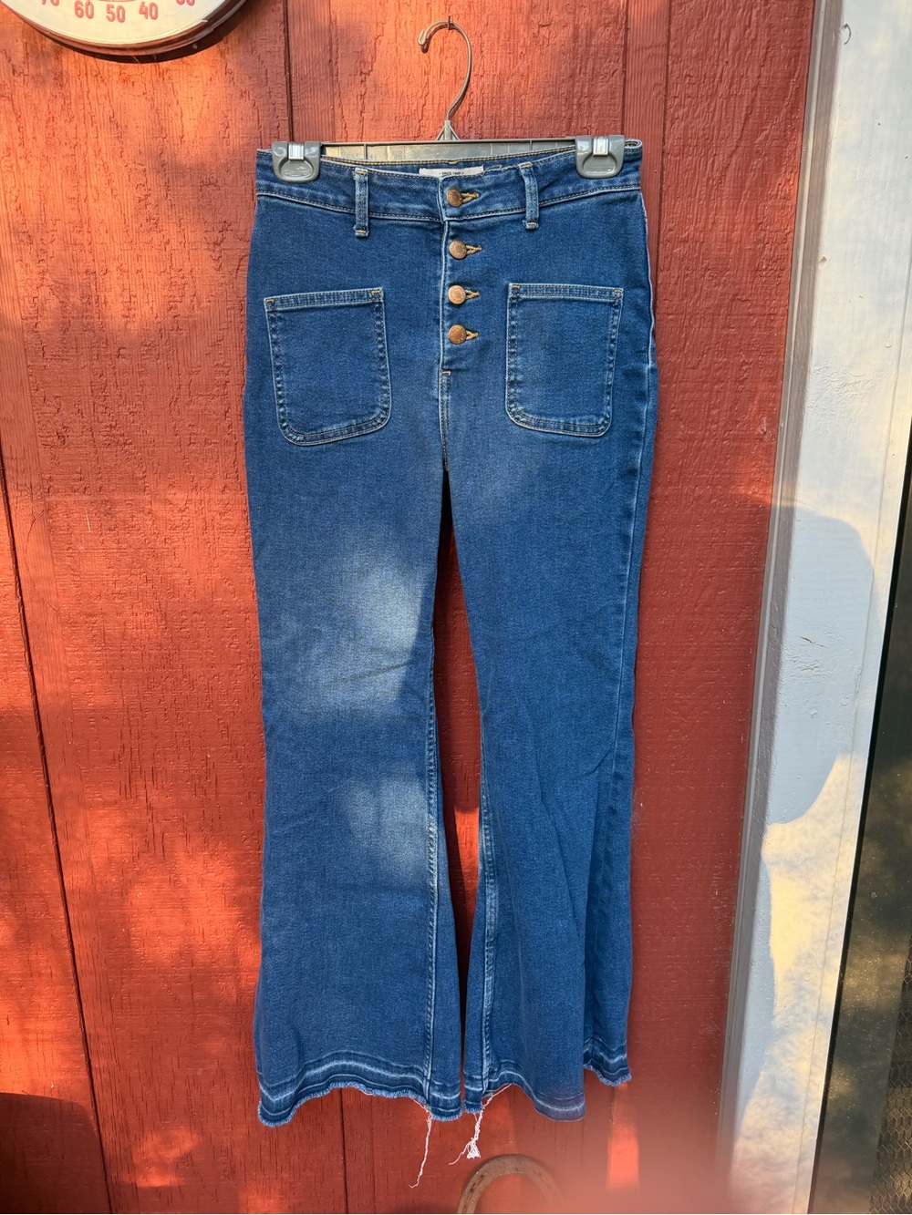 Wrangler Blue Flare Jeans with Front Patch Pockets